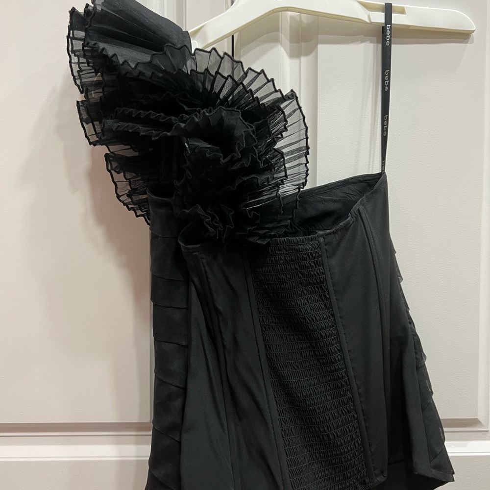 Bebe Black One-Shoulder Ruffle Top - Picture 3 of 3